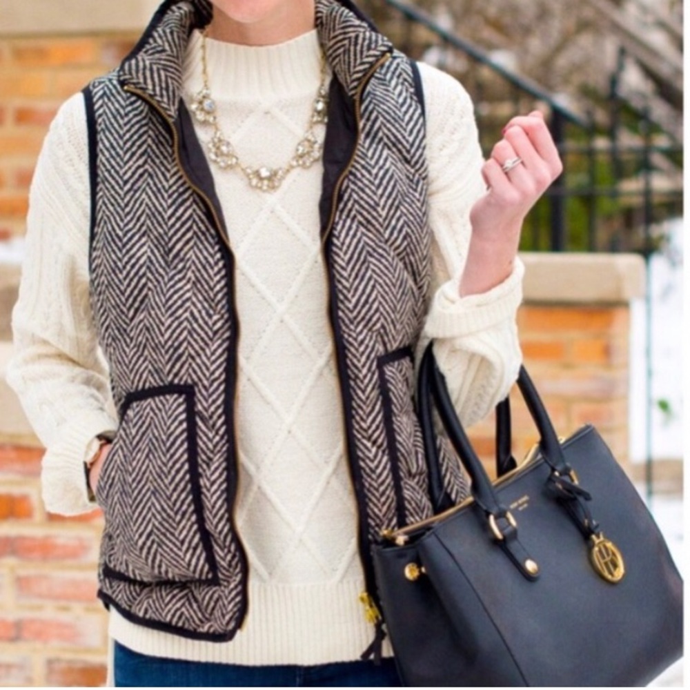 J.Crew Herringbone Down Vest W/ Snap Closure Pockets GUC Size XS
